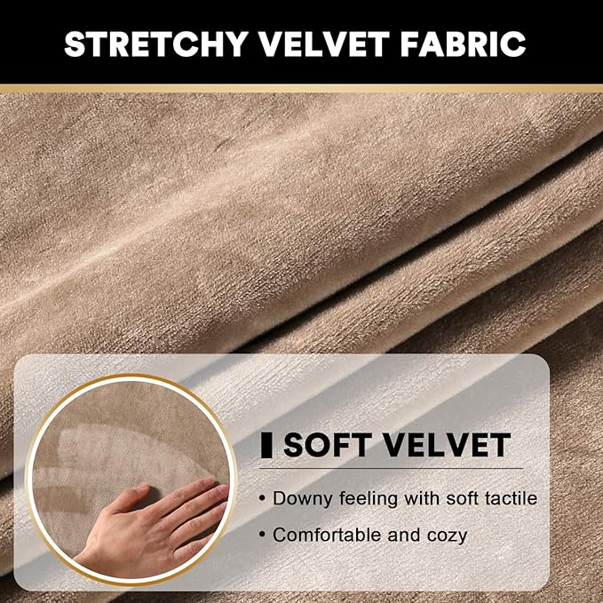 PrinceDeco Super Soft Couch Cushion Covers for Sectional Couch, Velvet Sofa Slipcover for Cushion Sofa pet Friendly with Elastic Bottom(Each Width Up to 29.5", Camel)-Ruum Studio Home