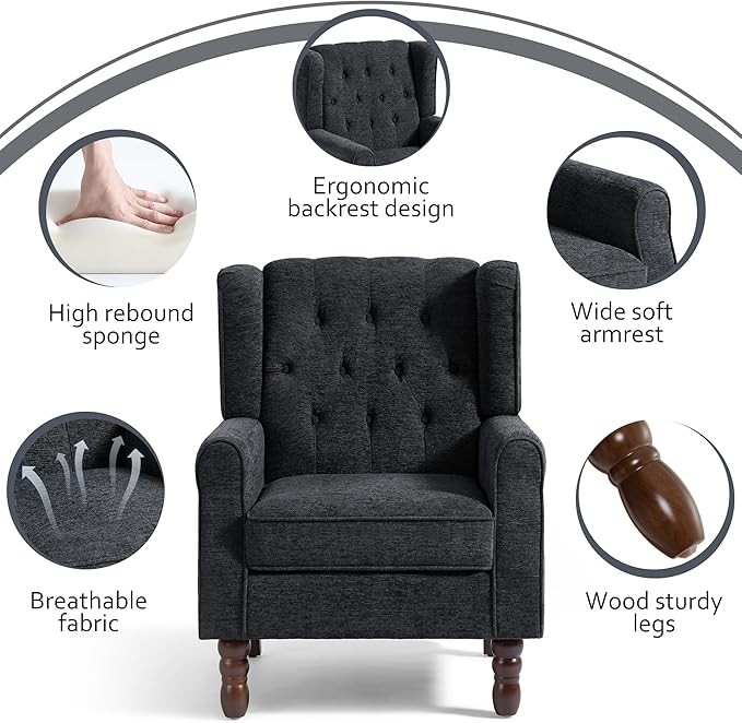 Lumibee High Back Accent Chair Set of 2,Upholstered Wingback Armchair with Solid Wood Legs for Small Spaces,Comfy Single Sofa Chair for Living Room,Bedroom,Office-Black Blue-Ruum Studio Home