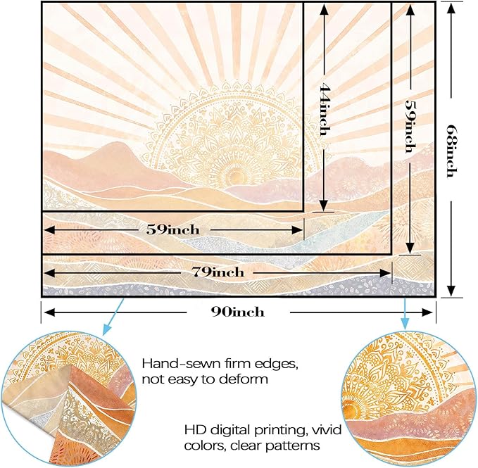 Lunerfex Bohemian Mandala Sunrise Wall Tapestry, Abstract Mountain Scenery Tapestries for Home Decor, Boho Tapestry 60x44 Inch-Ruum Studio Home