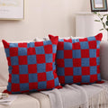 Alysheer Checkered Embroidered Decorative Throw Pillow Covers 18"x 18" Set of 2, Classic Chic Red Blue Plaid Tufted Patterned Cotton Canvas Cushion Case for Sofa Couch Bed Living Room-Ruum Studio Home