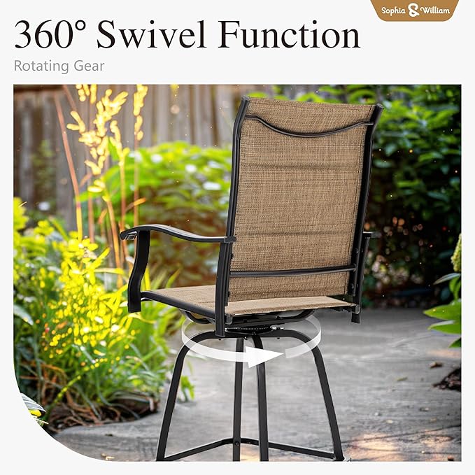 Sophia & William Outdoor Bar Set, Patio Bar Table and Chairs Set, Bar Height Patio Set - 4 x Swivel Bar Chairs(Brown-Padded), 1 x Rectangular Bar Table-Ruum Studio Home