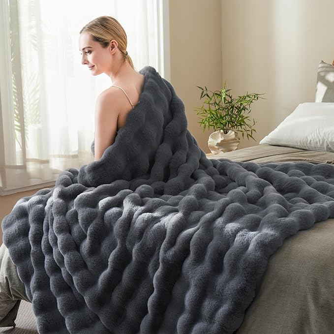 BENVWE Faux Fur Throw Blanket for Couch - Thickened Fluffy Soft Bubble Blanket for Living Room Home Decor - Fathers Day Birthday Gifts for Women Men, Grey, 50" x 60", 1300GSM-Ruum Studio Home