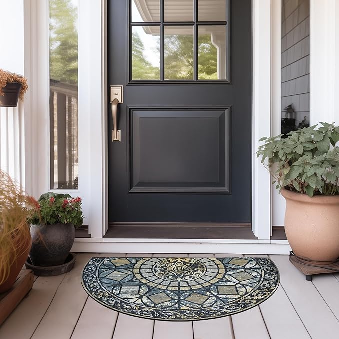 CHICHIC Entrance Door Mat Large 24 x 36 Inch Entry Way Doormat Front Door Rugs Outdoors Heavy Duty Welcome Mat Non Slip Rubber Back Low Profile for Garage, Patio, High Traffic Area, Blue-Ruum Studio Home