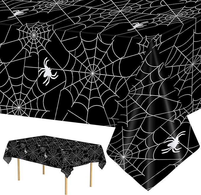 2 Pcs Halloween Tablecloth - Plastic Halloweens Spider Webs Table Cloth, Black Disposable Rectangle Spiderweb Table Cover for Halloween Party Decorations Supplies Favors Tables Decor, 108 x 54 Inch-Ruum Studio Home