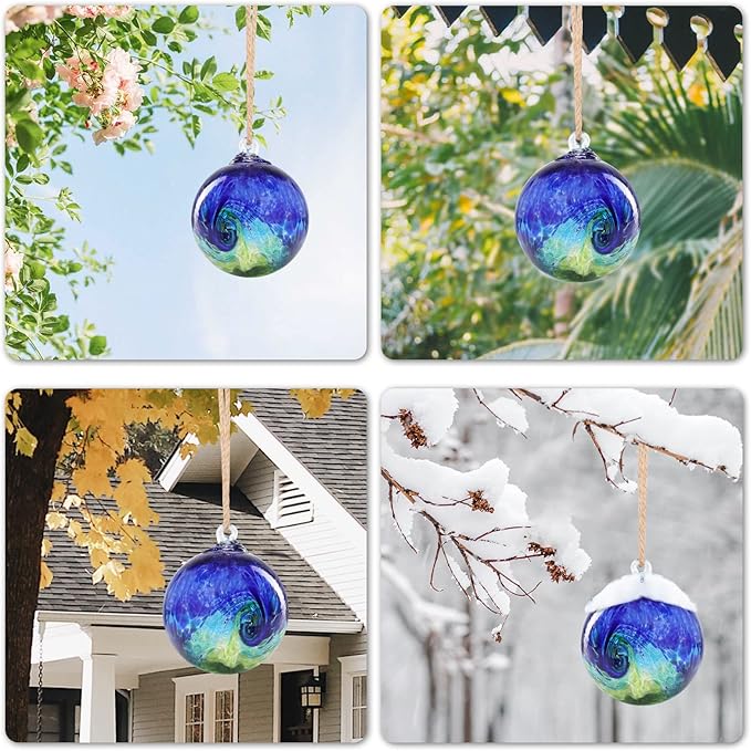 VCUTEKA Hanging Garden Gazing Ball, Hand-Blown Glass Witch Ball for Outdoor Garden Décor, 6" Colorful Swirl-Ruum Studio Home