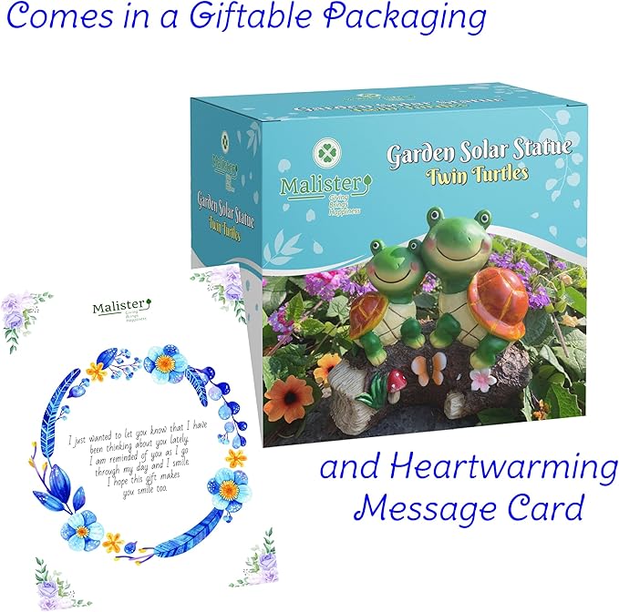 Malister Garden Turtle Figurines Outdoor Decor - Outdoor Statues with Solar LEDs for Patio Decor, Spring Summer Fall, Garden Art Outdoor Lawn Yard Art Gift, Statue Housewarming Gifts-Ruum Studio Home