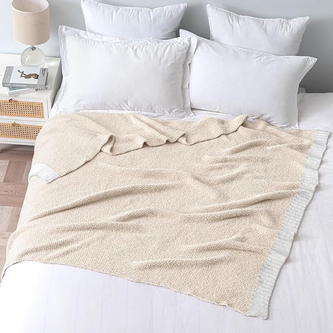 MIULEE Cream Super Soft Throw Blanket for Bed, Twin Size Cozy Fluffy Warm Blankets Knit Blankets for Couch, Sofa, Chair, Living Room, Camping, Picnic, 60 x 80 inch-Ruum Studio Home