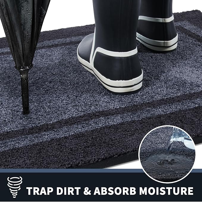 PURRUGS Dirt Trapping Door Mat 34" x 60", Non-Slip/Skid Machine Washable Entryway Rug, Shoes Scraper, Area Rug, Super Absorbent Welcome Mat for Muddy Wet Shoes and Paws, Bluish Grey & Charcoal-Ruum Studio Home