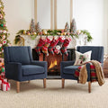 COLAMY Modern Wingback Living Room Chair Set of 2, Upholstered Fabric Accent Armchair, Single Sofa Chair with Lounge Seat and Wood Legs for Bedroom/Office/Reading Spaces, Blue-Ruum Studio Home