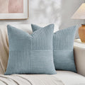 Fancy Homi Set of 2 Light Blue Decorative Throw Pillow Covers 22x22 Inch for Living Room Couch Bed Sofa, Farmhouse Boho Home Decor, Soft Cross Corduroy Patchwork Accent Square Cushion Case 55x55 cm-Ruum Studio Home