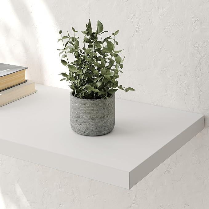 Wall Shelf Set of 2, White Floating Shelves 24 in W x 10 in D x 1 in H, Wooden Floating Wall Shelf with Invisible Brackets for Living Room/Bedroom/Bathroom/Kitchen Storage and Decor-Ruum Studio Home