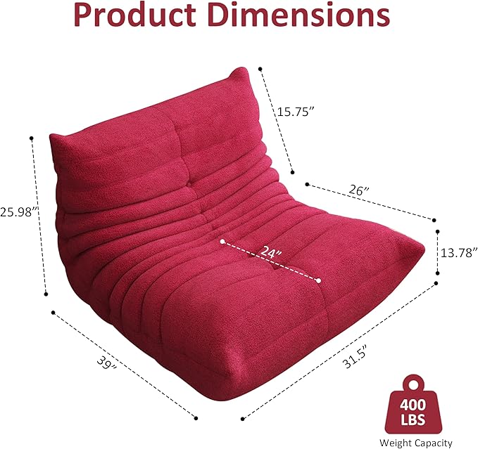 Bean Bag Chair, Oversized Bean Bag Chair for Living Room, Fireside Chair for Adults with Memory Foam Filled, Big Accent Sofa Lounge Floor Sofa for Gaming, Reading, No Assembly Required. (Burgundy)-Ruum Studio Home