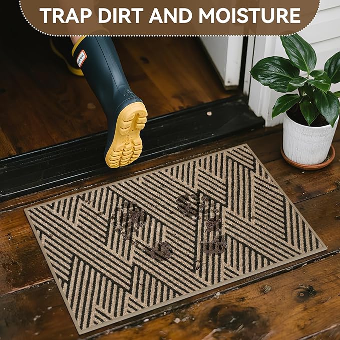 Front Door Mat Outside Entrance, Non Slip Rubber Backing, Trap Dirt and Moisture, Easy Clean Low Profile Welcome Floor Mats for Patio Porch Indoor Outdoor Entry Mat, 24x35 Inch, Brown-Ruum Studio Home