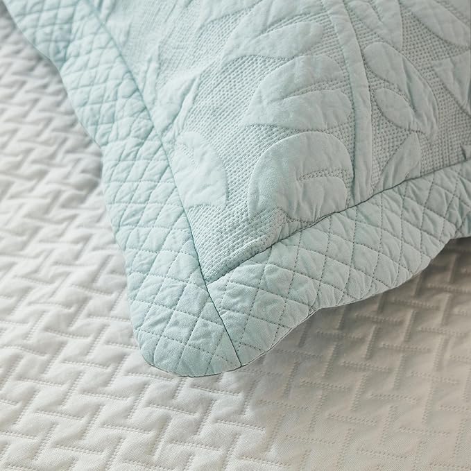 MarCielo 3-Piece 100% Cotton Oversized Bedspread Lightweight Quilt Coverlet Embroidery Farmhouse Bedding Set T0 (Aruba Blue, Oversized King (118"x106"))-Ruum Studio Home