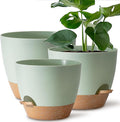 Giraffe Creation Plant Pots Set of 3 (12/10/9 inch), Self-Watering Indoor & Outdoor Flower Planters with Drainage Hole and Reservoir, Green-Ruum Studio Home