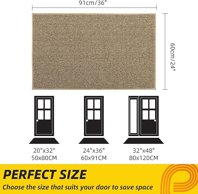JSEI Dirt Trapper Door Mat 24"x36" Non-Slip Washable Entrance Mat, Dog Doormats, Absorbent & Fade-Resistant Floor Mats, Low Profile Welcome Mats for Entryway, Front Door, and Inside Entrance, Beige-Ruum Studio Home