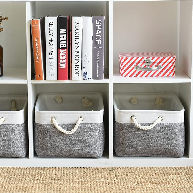 TheWarmHome Organization and Storage Basket for Organizing- 16x12x8 inch 1 Pack Fabric Storage Cubes, Collapsible Storage Bins for Shelves Organizer Gift Closet Cloth Toy (White & Grey)-Ruum Studio Home