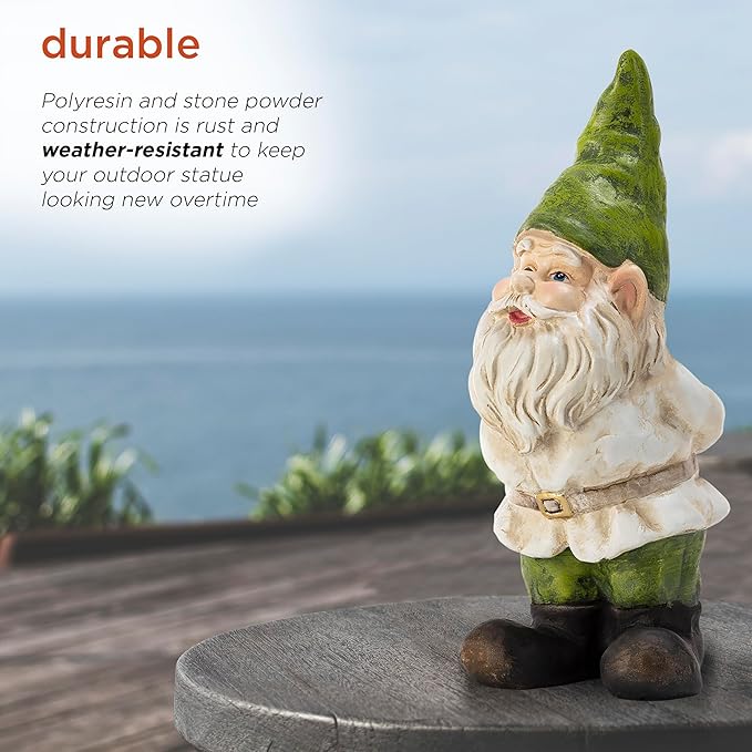 Alpine Corporation 12" Tall Traditional Outdoor Garden Gnome Yard Statue Decoration-Ruum Studio Home