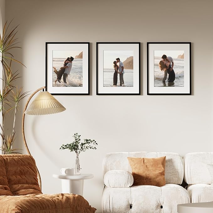 Vittanly 16x24 Picture Frames Set of 9, Shatter Resistant Plexiglass, Display 12x18 Pictures with Mat or 16x24 without Mat, Photo Frames for Wall or Tabletop, PVC Frame, Black-Ruum Studio Home