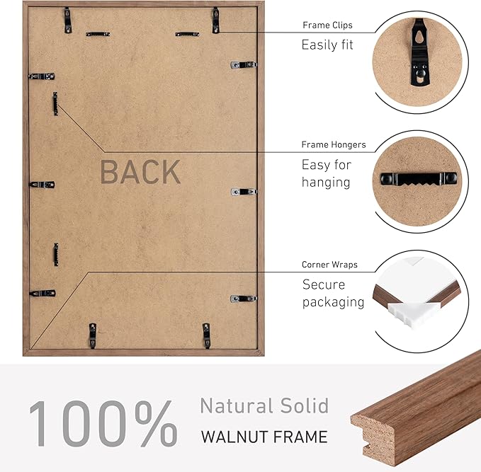 16x24 Poster Frame Set of 4 Natural Solid Walnut Photo Frames with 12x18 Removable Mat Wall Hanging Large Handcrafted Frame with HD Plexiglass Wall and Tabletop Display Large Picture Frame-Ruum Studio Home
