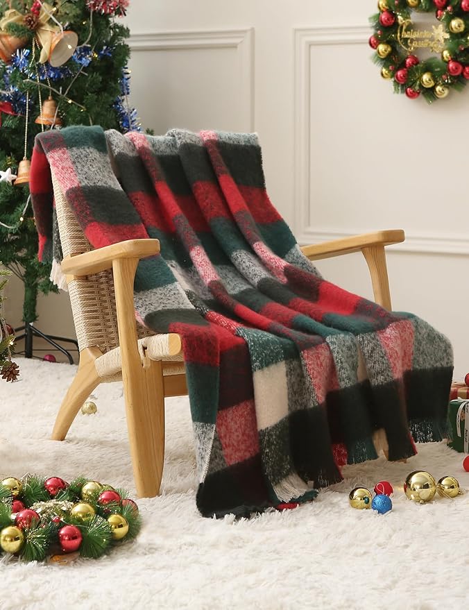 ZonLi Christmas Plaid Throw Blanket, 50" x 60" Decorative Blankets, Decorative Vintage Blanket with Tassel for Couch, Bed, Sofa, Chair, Outdoor, Cozy Warm Lightweight Farmhouse Blankets-Ruum Studio Home