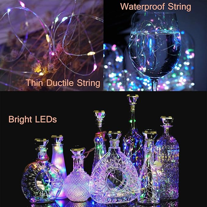 Solar Wine Bottle Lights Outdoor, Cork Lights for Wine Bottles Waterproof, Fairy Lights Solar for Wedding Party Garden Patio Pathway Decor, Suitable for Most Wine Bottle Mouths-MultiColor (8 Pack)-Ruum Studio Home