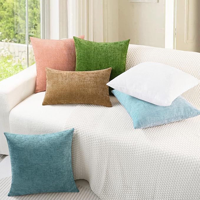 CaliTime Throw Pillow Covers Decorative 26 X 26 Inches Pack of 2 Cozy Chenille Cushion Cases for Couch Sofa Bed Living Room Home Light Blue Grey-Ruum Studio Home