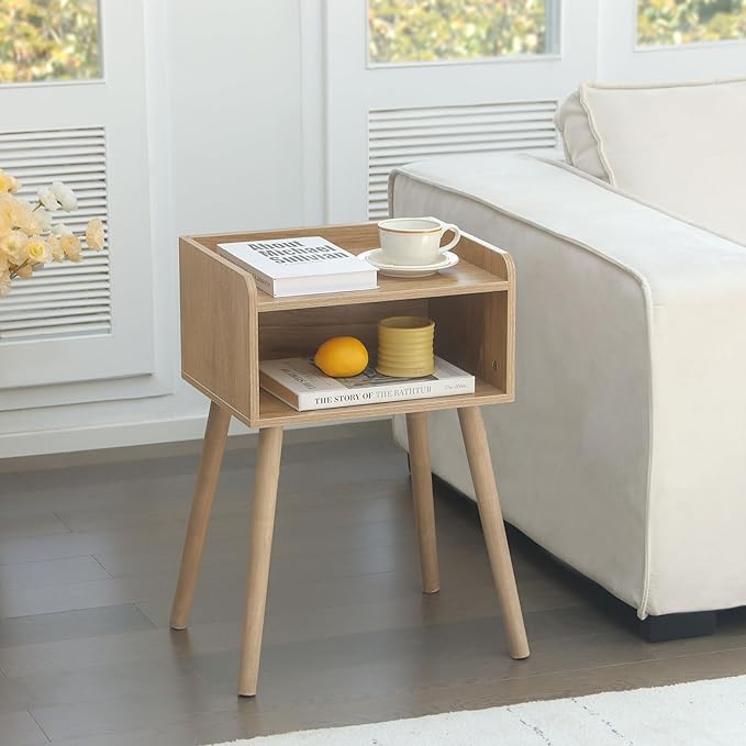 MaxSmeo Nightstand, Mid Century Modern Side Table Bedroom with Storage, Small End Bedside Table with Solid Wood Legs for Living Room, Office Small Spaces (Rustic Walnut)-Ruum Studio Home
