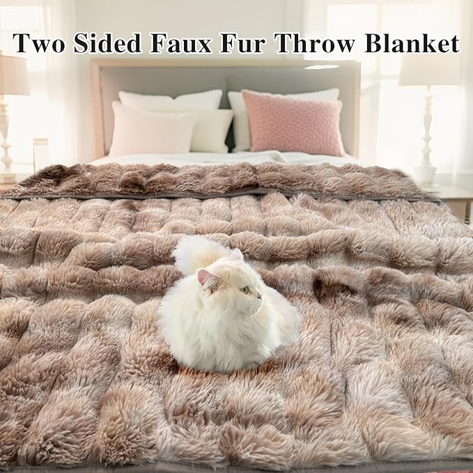 Bcareself Faux Fur Blanket Two Sided Ultra Soft Fluffy Reversible Fuzzy Throw Blanket for Women Men Double Sided Ombre Faux Luxe Faux Fur Thick Minky Blanket for Couch Bed-Ruum Studio Home