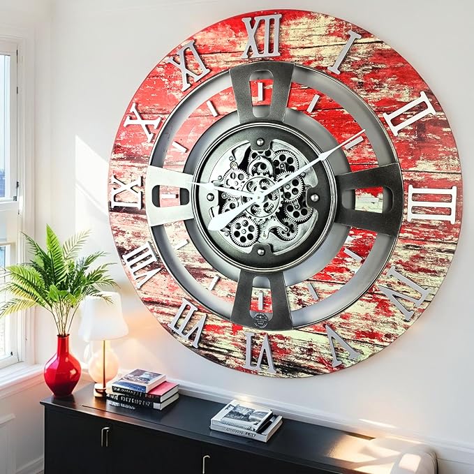 The Gears Clock Real Moving Gear Wall Clock England Line (Red Lava, 36 inches (90 cm))-Ruum Studio Home
