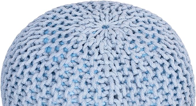 BIRDROCK HOME Round Pouf Ottoman | Cotton Braided Foot Stool with Bean Bag Filling | Boho Foot Rest for Living Room & Bedroom | Compact & Comfortable Seating, Lightweight & Soft | Soft Blue-Ruum Studio Home