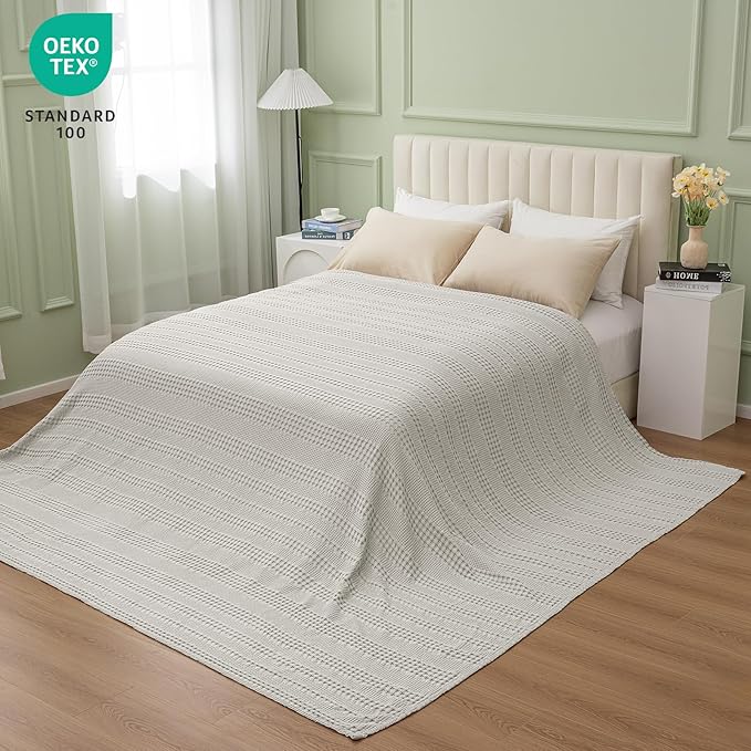 PHF Cooling Waffle Blanket California King Size, Lightweight 60% Rayon Derived from Bamboo & 40% Cotton Breathable Blanket for Hot Sleepers, Soft and Luxury for Bed Couch and Sofa, 110"x96", Grey-Ruum Studio Home