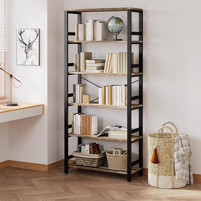 IRONCK Bookshelf, 31.5in Wide Shelf 6 Tier Bookcase, 110lbs/shelf Vintage Industrial Style Bookshelves for Bedroom, Living Room and Home Office, Industrial Brown-Ruum Studio Home