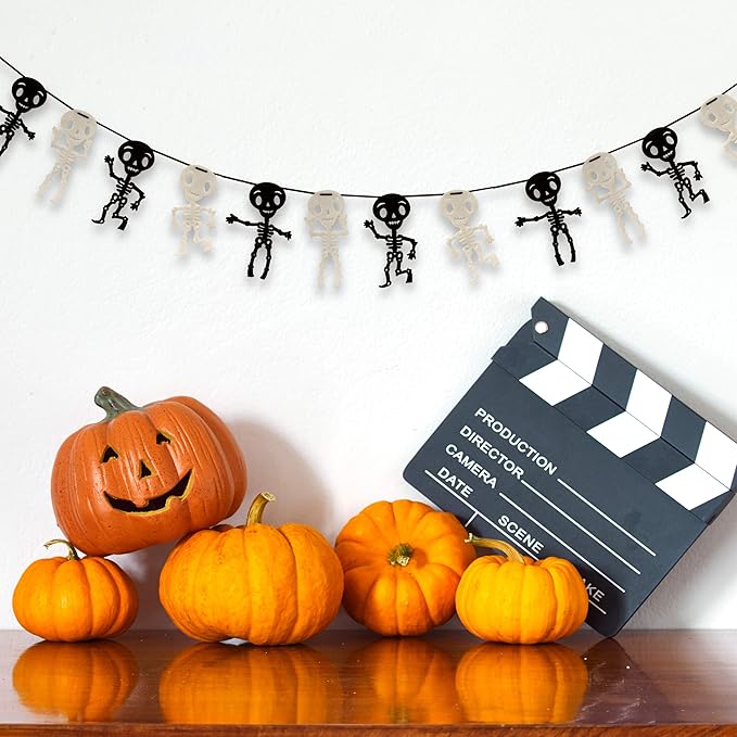 Gift Boutique - 9 Foot Halloween Garland Felt Banner Chain Decorations Indoor & Outdoor Party Supplies 18 Feet Total Pack of 2 Designs Skeletons Bat Pumpkin Ghost-Ruum Studio Home