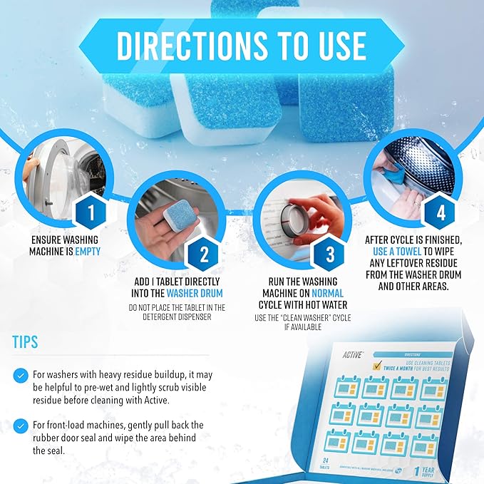 ACTIVE Washing Machine And Dishwasher Cleaning Tablets Bundle - Includes 12 Month Supply Dishwasher Cleaner Deodorizer & Washing Machine Descaler Deep Cleaning Tablets - 48 Tablet Set-Ruum Studio Home
