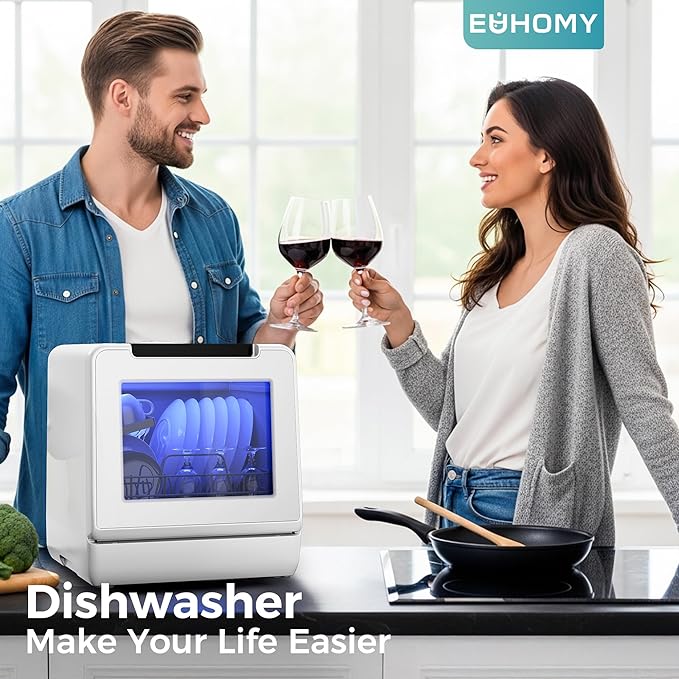 EUHOMY Portable Dishwasher Countertop Dishwashers, 8 Programs Mini Dishwasher, 5L Built-in Water Tank and Inlet hose, Self Clean, Baby Care, Air Dry Function, for Apartments & RVs, No Hookup Needed-Ruum Studio Home