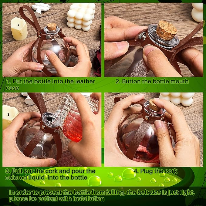 Patelai 6 Pcs Halloween Glass Potion Bottles with Belt Cork Renaissance Witch Costume Accessories Witch Props Potion Bottle for Halloween Party Decor Cosplay DIY Crafts Gift (Brown)-Ruum Studio Home