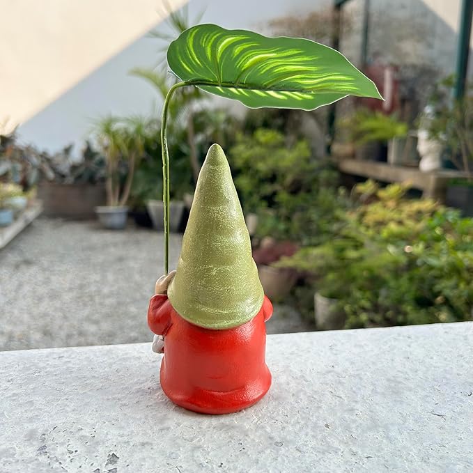 Garden Female Gnome Statue Decoration with Leaf Umbrella, 6.5” Figurine Ornament for Indoor Outdoor Home Patio Yard Lawn, for Gnome Lovers & Garden Enthusiasts，Mom，Women-Ruum Studio Home