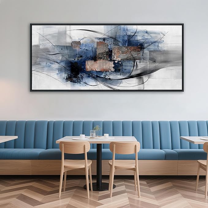 Mofutinpo Black and Blue Wall Art - Abstract Canvas Wall Art for Living Room, Bedroom, Office - Modern Black and White Paintings,Blue and Grey Wall Decor, Large Artwork and Pictures for Wall 31×70IN-Ruum Studio Home