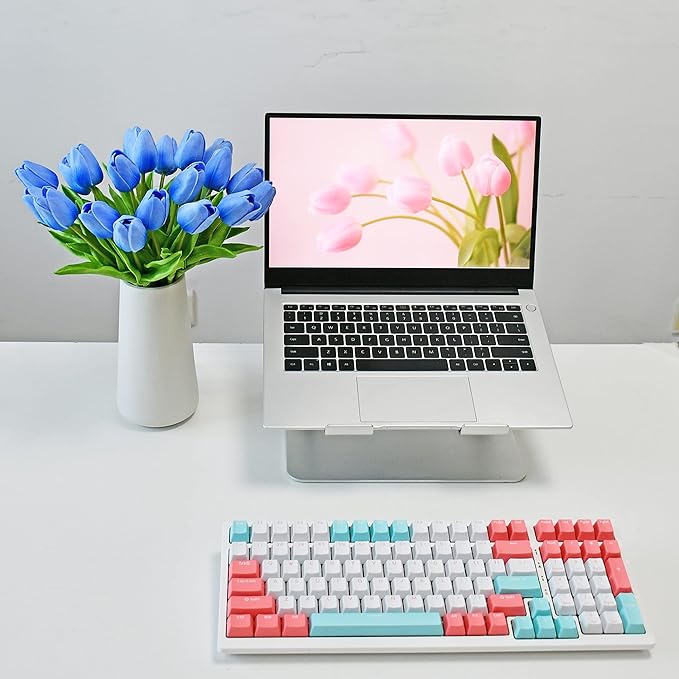 Mandy's Artificial Tulips 20 Stems Light Blue PU Faux Flowers for Wedding Home Decor 13.5 Inch-Ruum Studio Home