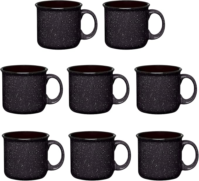 Set of 8 Ceramic Campfire Mugs – 15 Oz, Black – Coffee & Tea Cups for Home, Work, Travel, Camping – Customizable, Great for DIY, Events, Companies-Ruum Studio Home