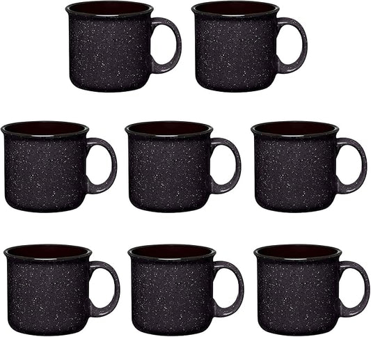 Set of 8 Ceramic Campfire Mugs – 15 Oz, Black – Coffee & Tea Cups for Home, Work, Travel, Camping – Customizable, Great for DIY, Events, Companies-Ruum Studio Home