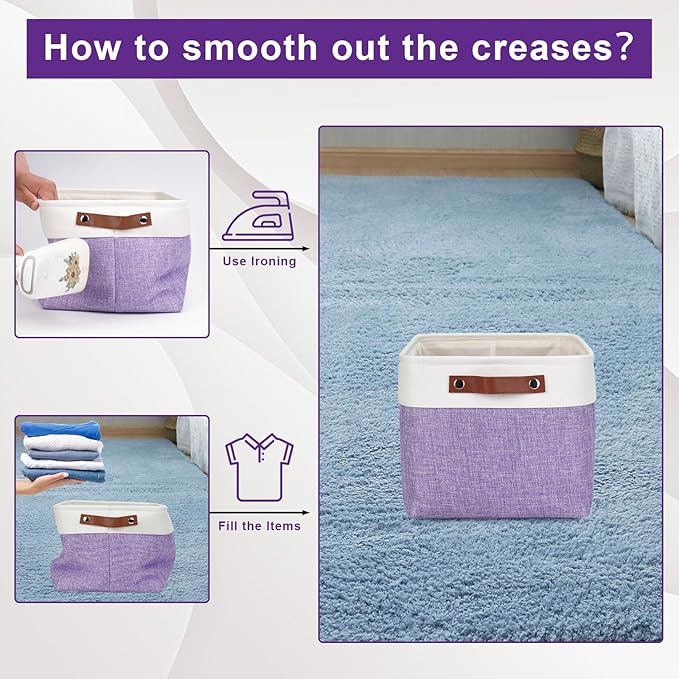 Storage Bins Large Fabric Storage Baskets for Shelves 3 Pack, Decorative Linen Closet Baskets with Handles for Organizing, Shelf, Clothes, Home, Office, 15x11x9.5Inches (Purple&White)-Ruum Studio Home