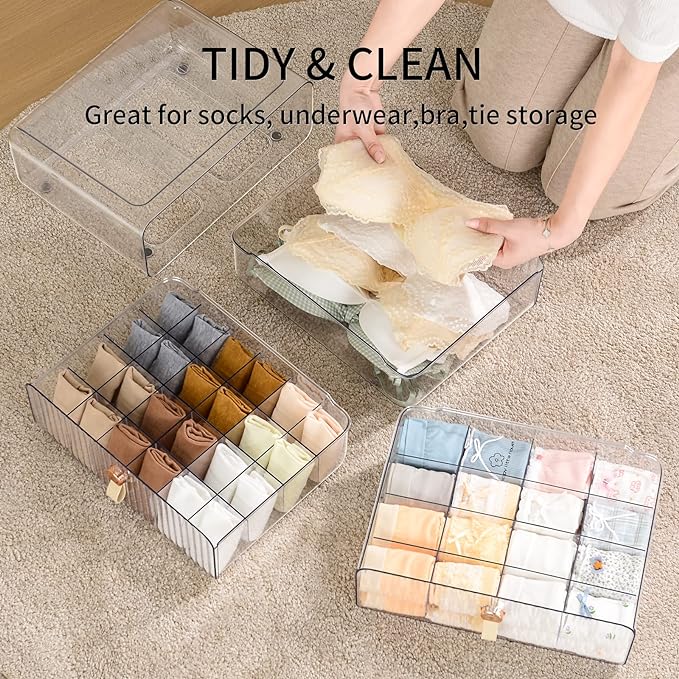 Underwear Drawer Organizer, Stackable Bra Organizer for Closet, 1 Cell Bra Storage, Sock and Underwear Organizer, Closet Organizers and Storage Drawer for Bra, Socks, Tie, Belt, Scarf-Ruum Studio Home