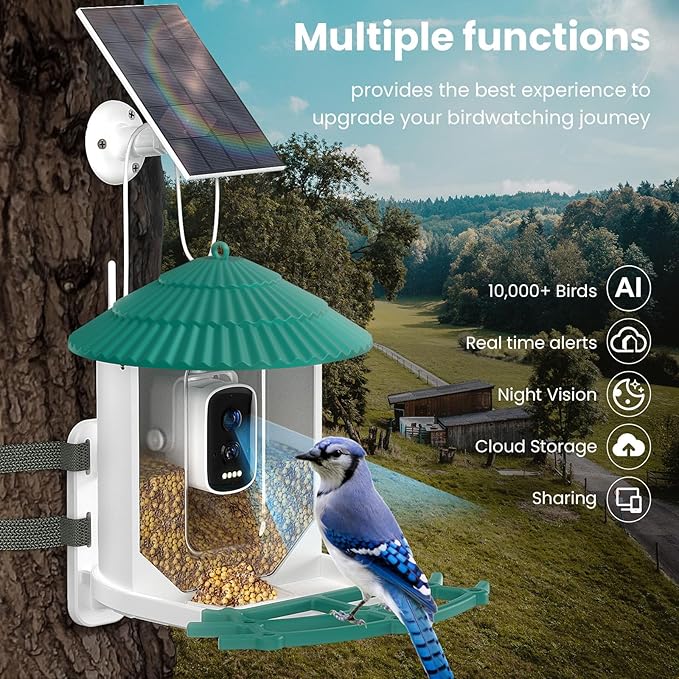 Bird Feeders for Outdoors, Smart Bird Feeder with Camera Solar Powered, AI Species Identification, 3K Video Live Stream Camera, 5Mp HD Night Vision, Instant Arrival Alerts (Light Green)-Ruum Studio Home