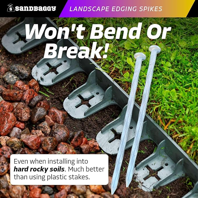 Sandbaggy 6 inch Galvanized Landscape Edging Spikes - Spiral Landscape Nails - 7 Gauge Steel - Great for Hard Rocky Soil - Also Great for Paver Edging, Artificial Turf, Landscape Fabric (400, 6 inch)-Ruum Studio Home
