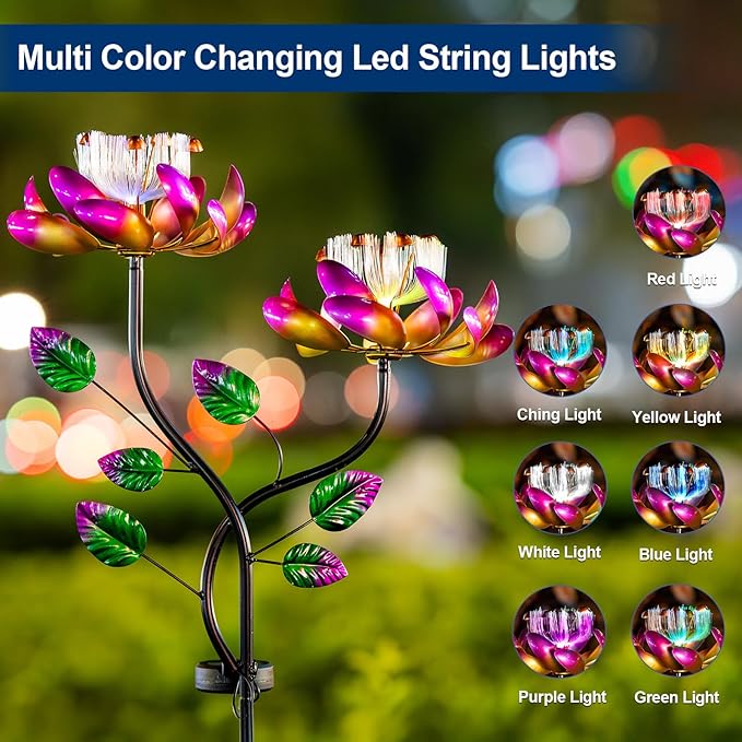 Solar Wind Spinners Pink Twin Flowers for Yard and Garden, Solar Windmill Garden Whirligig Kinetic Spinners Decor for Lawn, Patio, Yard, Metal Wind Outdoor Sculpture-Ruum Studio Home