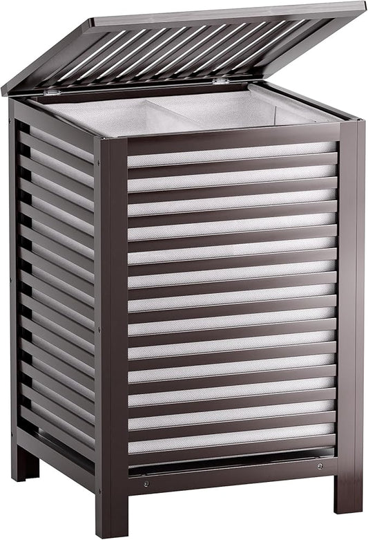 SMIBUY Double Laundry Hamper with Lid, 120L Bamboo Laundry Basket with Removable Liner Bag, 2-Section Clothes Divider Laundry Sorter for Laundry Room, Bathroom, Bedroom (Dark Brown)-Ruum Studio Home