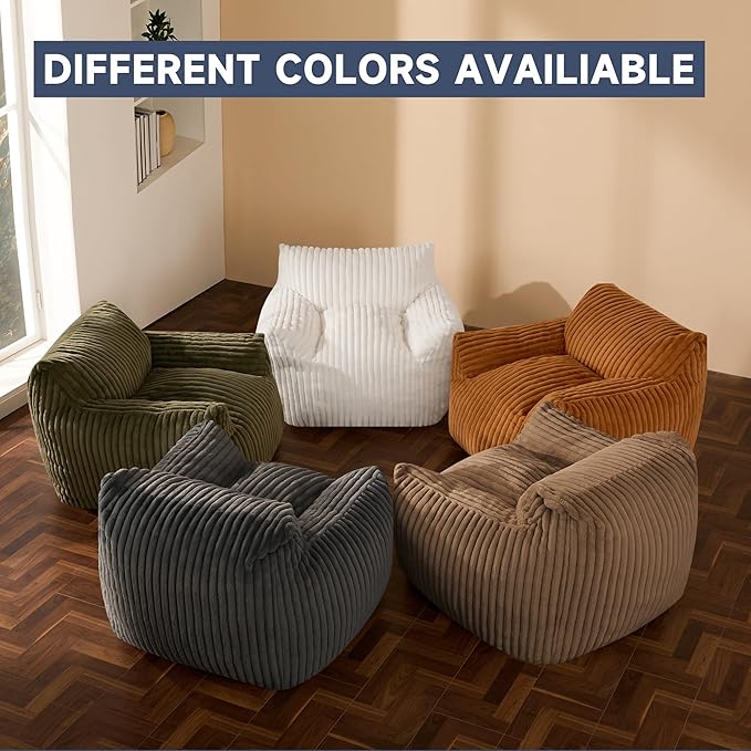 Oversized Bean Bag Chair for Adults, Giant Comfy Plush Boneless Bean Bag Couch with Filler for Kids - Reading Chair for Living Room, Bedroom & Dorm, Single Accent Chair Floor Lounger, Gray-Ruum Studio Home