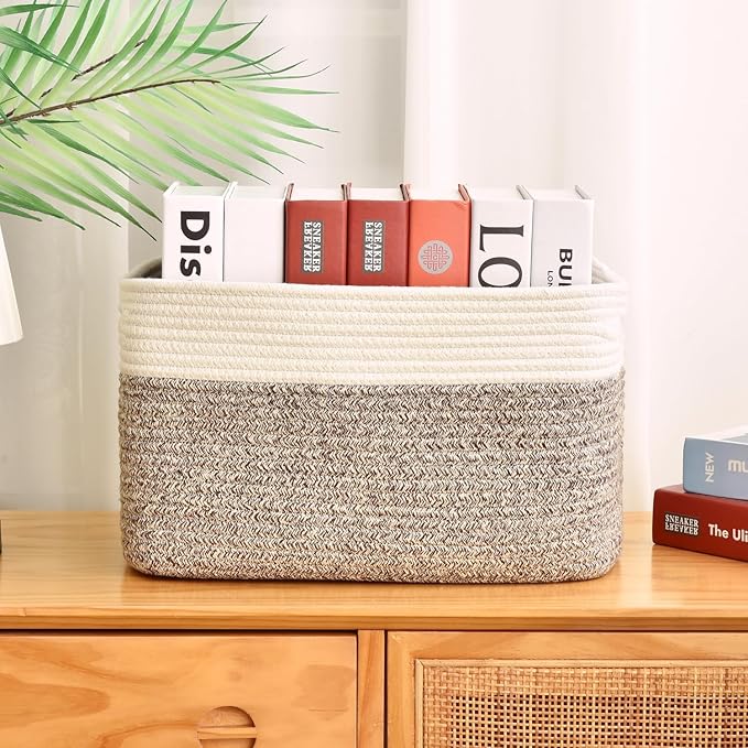 Storage Basket,Woven Baskets for Storage,Cotton Rope Baskets for Organizing,book Basket,towel,Toy Basket or Storage Bins for Living Room - 3 Pack,Brown-Ruum Studio Home
